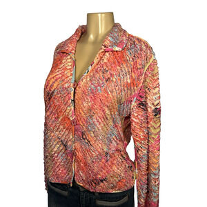 Art to Wear Cardigan Jacket Womens Medium Shredded Chenille Handmade Boho